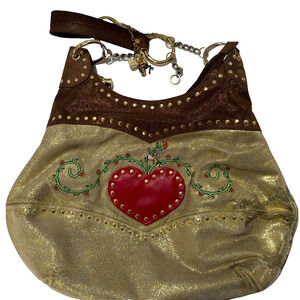 Babee D Y2K Gold Leather Heart large boho bag Studded Bee Charm
